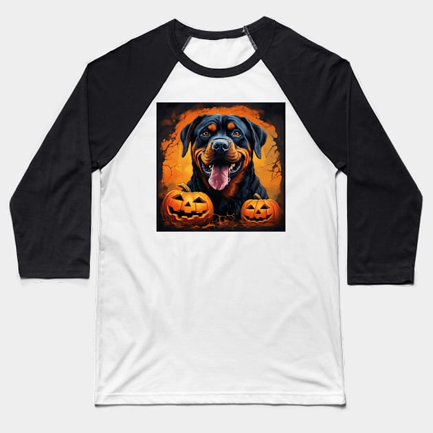Rottweiler Halloween Design Baseball T-Shirt by NatashaCuteShop